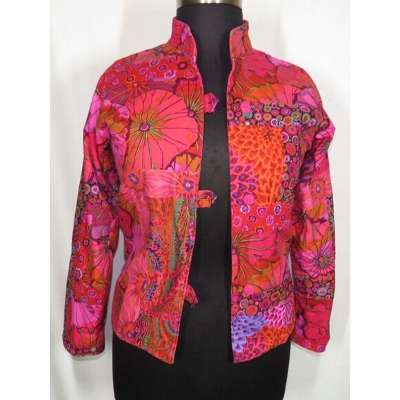 Women's Pink Multi Bright Bold Floral Patchwork Jacket Size M - Picture 4 of 9